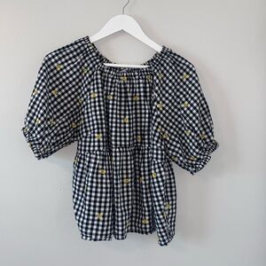 Old Navy Gingham & Daisy Peplum Blouse